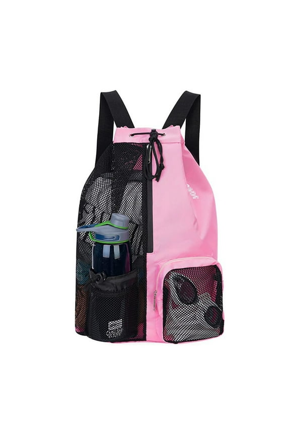 Men Women Mesh Beach Backpack with Wet Pocket Drawstring Pool Bag Waterproof Swimming Bag Gym Backpack