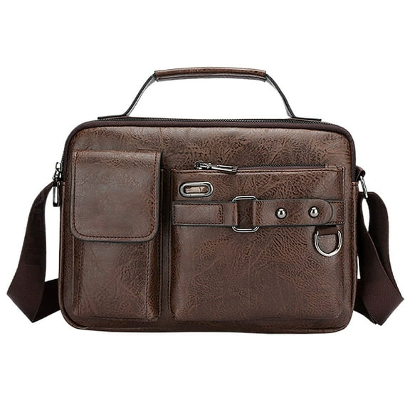 LONGshukeji Men's Shoulder Bag Crossbody Large Capacity PU Retro Briefcase Multifunctional Leather Computer Bag