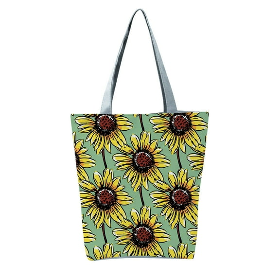 LONGshukeji New Women's Slouchy Style Large Capacity Zippered Sunflower Printed Shoulder Bag