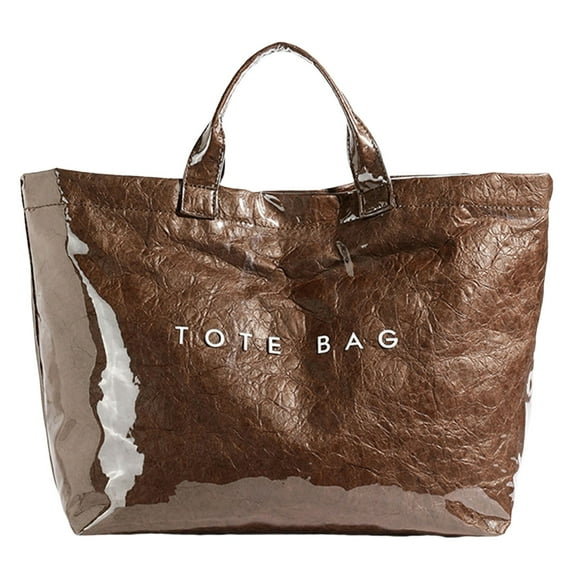 LONGshukeji Tote Bag for Women Kraft Paper Large Tote Bag Fashion Paper Bag Trendy Letter Print Tote Bag Top Handle