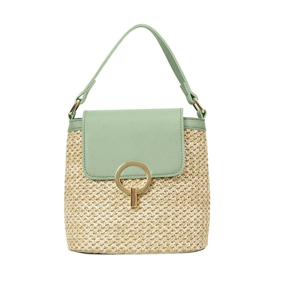 LONGshukeji Small Straw Crossbody Bag for Women Cellphone Shoulder Bag Beach Bucket Handbag