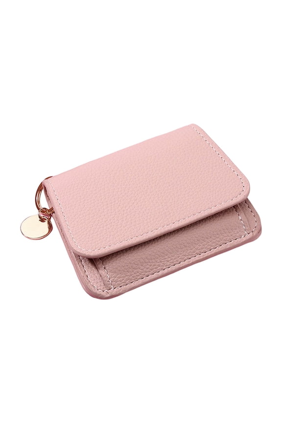 Small Wallet for Women RFID Blocking Leather Card Case Slim Tri-Fold Wallet with Zipper Pocket and Keychain