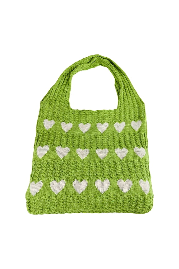 Women Knit Tote Bag Heart Pattern Hollow out Large Capacity Shoulder Handbag for Beach Shopping Daily Travel