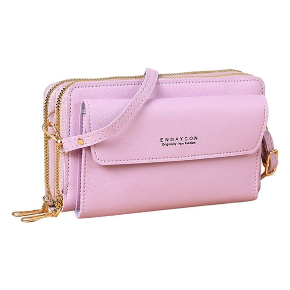 LONGshukeji Women Leather Wallet Crossbody Shoulder Bag with Double Zipper and Mobile Phone Purse Strap