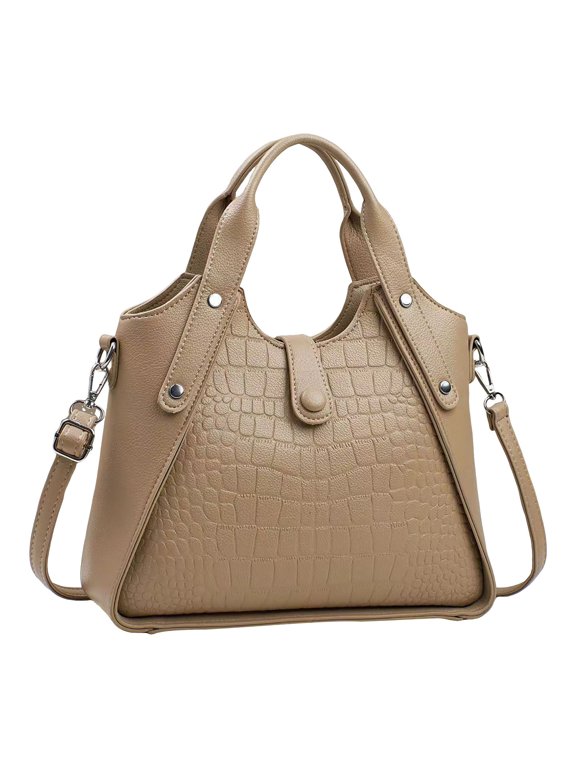 Womens Embossed Tote Bag Snap Flap Design Top Handle Crossbody Purse for Elegant Look