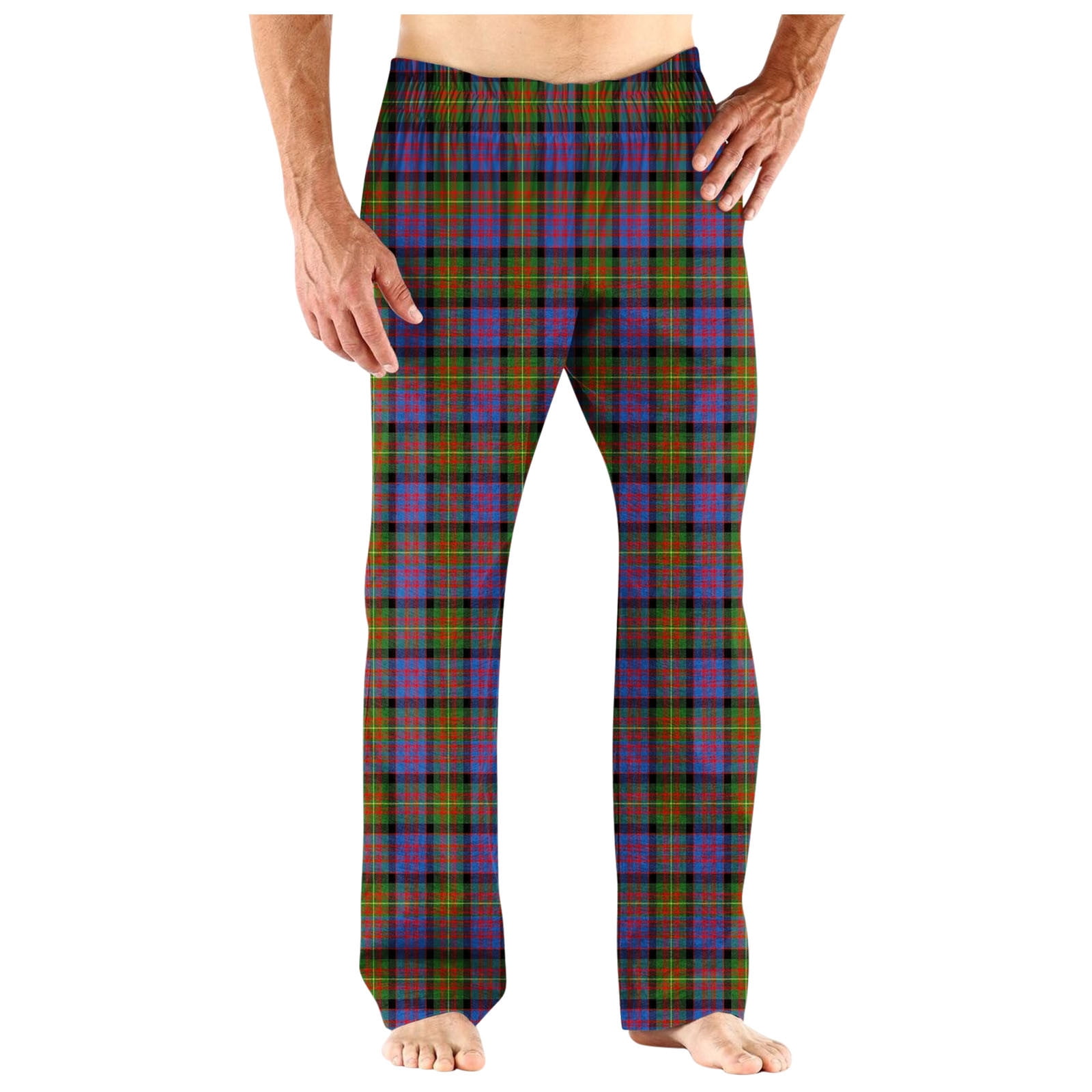 LONKITO 2024 Mens Casual Plaid Pants, Straight Leg Baggy Pajama Pants, Sizes SXXL