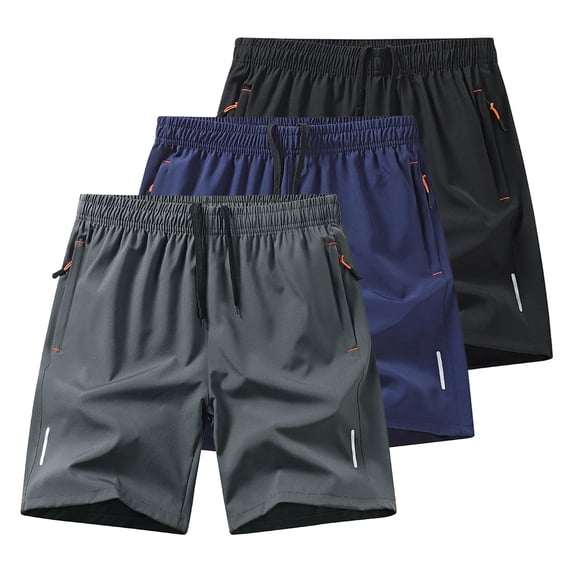 LONKITO 3 Pack Mens Shorts Elastic Waist Lightweight Summer Shorts with Zipper Pockets for Casual Beach Running, Size XL