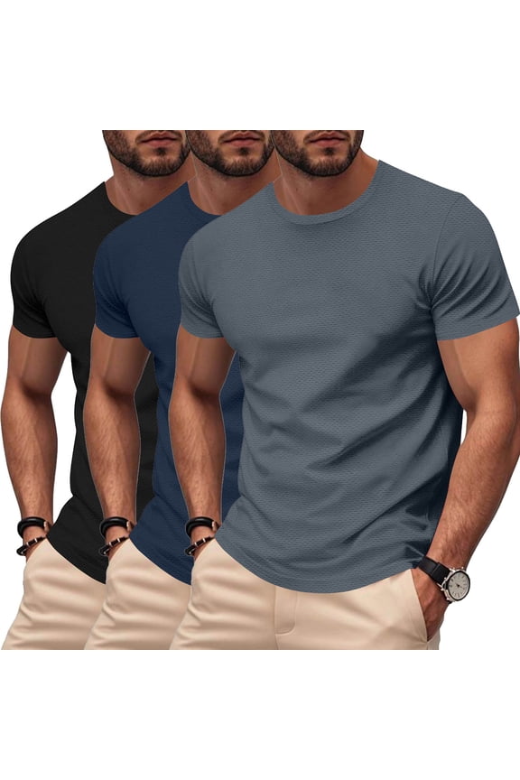 3Pack Mens Shirts Short Sleeve Workout T Shirts Breathable Crewneck Tees for Gym Running Joggers, Size L