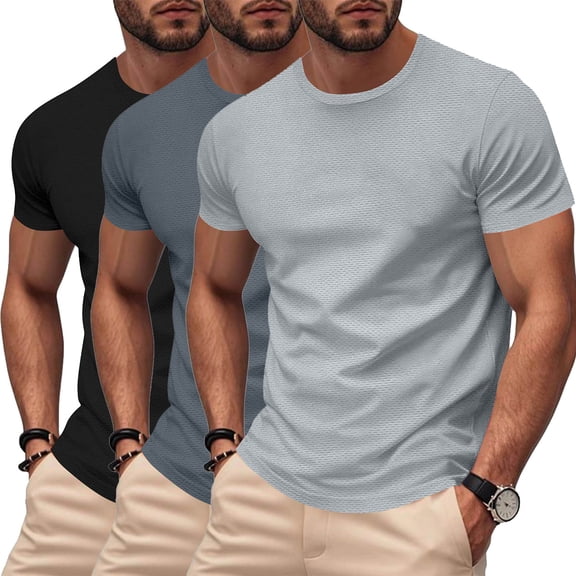 LONKITO 3Pack Mens Shirts Short Sleeve Workout T Shirts Breathable Crewneck Tees for Gym Running Joggers, Size M