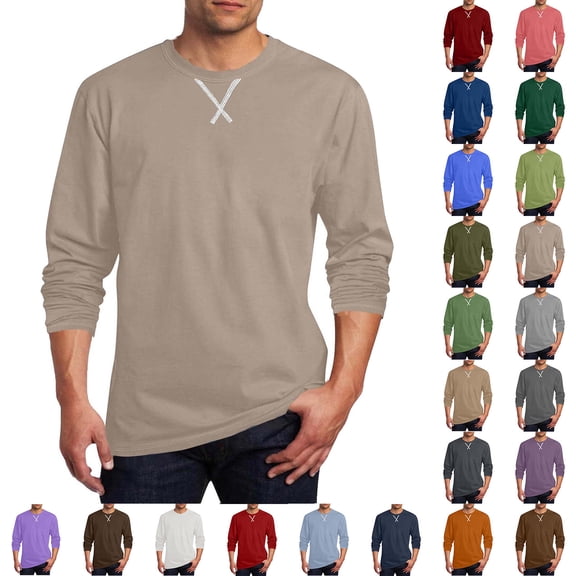 LONKITO Big and Tall Mens Shirts Long Sleeve Crewneck Pullover T-Shirts Casual Classic Basic Tees for 2026 Fashion Clothes Size 3XL