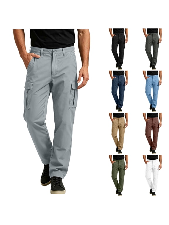 Cargo Pants for Men, Casual Work Hiking Pants with Pockets, Slim Straigh Leg Business Trousers, Size S-3XL