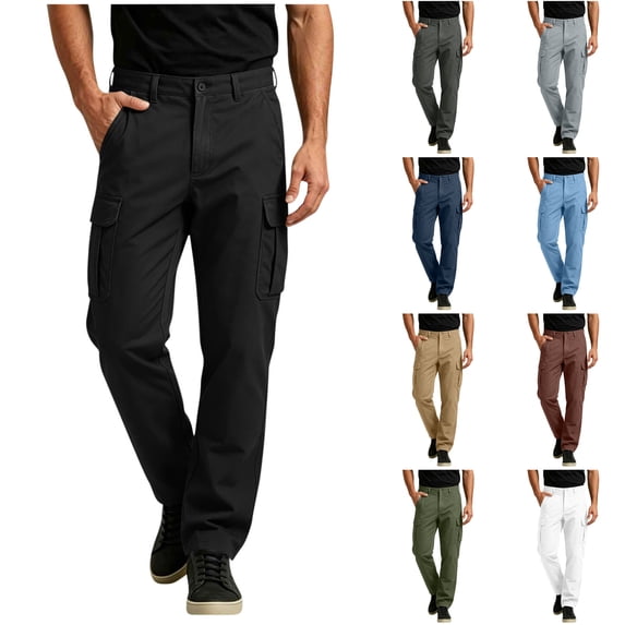 LONKITO Cargo Pants for Men, Casual Business Pants with Pockets, Slim Straigh Leg Lightweight Trousers Size M