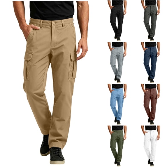 LONKITO Cargo Pants for Men, Casual Business Pants with Pockets, Slim Straigh Leg Lightweight Trousers Size M