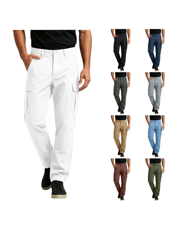 Cargo Pants for Men, Casual Business Pants with Pockets, Slim Straigh Leg Lightweight Trousers Size S