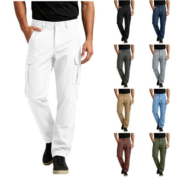 LONKITO Cargo Pants for Men, Casual Business Pants with Pockets, Slim Straigh Leg Lightweight Trousers Size S