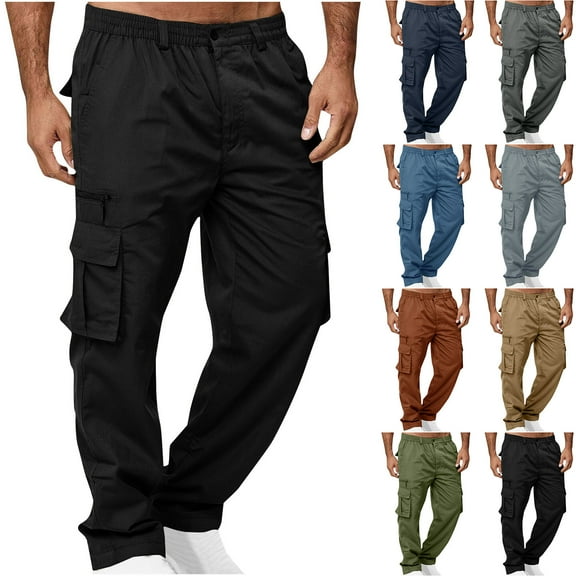 LONKITO Cargo Pants for Men, Lightweight Multi Pockets Outdoor Hiking Pants Elastic Waist Straight Leg Work Pants, Size XL
