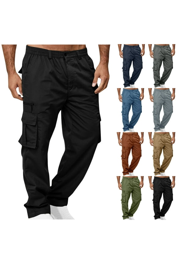 Cargo Pants for Men, Lightweight Multi Pockets Outdoor Hiking Pants Elastic Waist Straight Leg Work Pants, Size XL