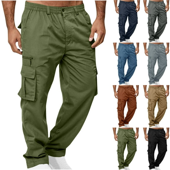LONKITO Cargo Pants for Men, Lightweight Multi Pockets Outdoor Hiking Pants Elastic Waist Straight Leg Work Pants, Size M