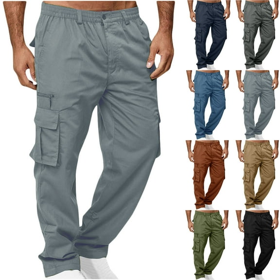 LONKITO Cargo Pants for Men, Lightweight Multi Pockets Outdoor Hiking Pants Elastic Waist Straight Leg Work Pants, Size XL