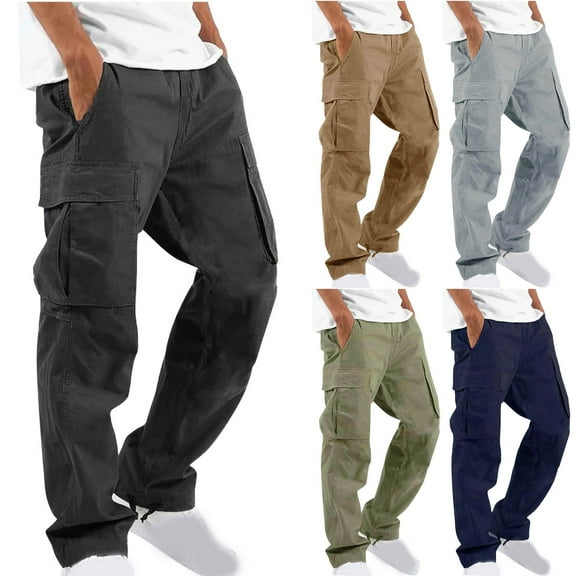 LONKITO Cargo Pants for Men Slim Fit Outdoor Hiking Pants Elastic Waist Multi Pockets Work Pants, Size XL