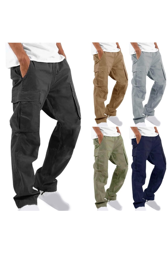 Cargo Pants for Men Slim Fit Outdoor Hiking Pants Elastic Waist Multi Pockets Work Pants, Size XXL