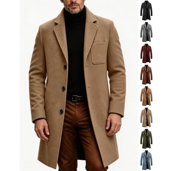LONKITO Casual Peacoats for Men Relaxed Fit Long Outerwear Coats with Pockets Fall Winter Clothes