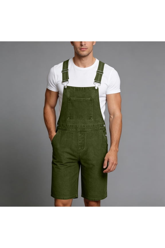 Denim Overalls for Men Jean Shorts Jumpsuit Work Bibs Coveralls with Zipper