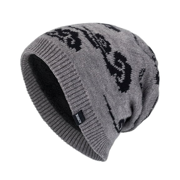 LONKITO Hats for Men Winter Fleece Warm Knitted Wool Hat Plush Thickened Large Vertical Graphic Cap