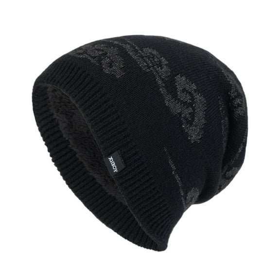 LONKITO Hats for Men Winter Fleece Warm Knitted Wool Hat Plush Thickened Large Vertical Graphic Cap