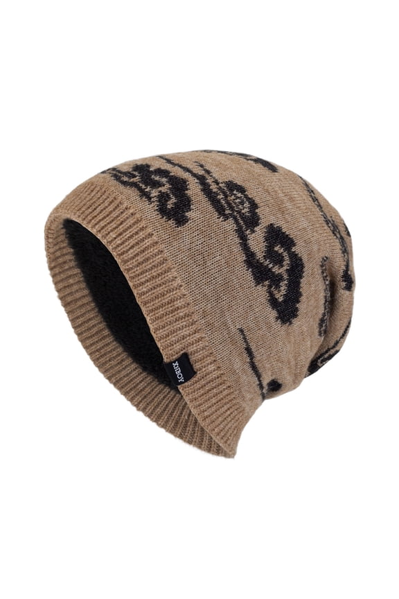 Hats for Men Winter Fleece Warm Knitted Wool Hat Plush Thickened Large Vertical Graphic Cap