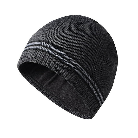 LONKITO Hats for Men Winter Warm Knitted Wool Hat Plush Hip-Hop Street Stripe Cap