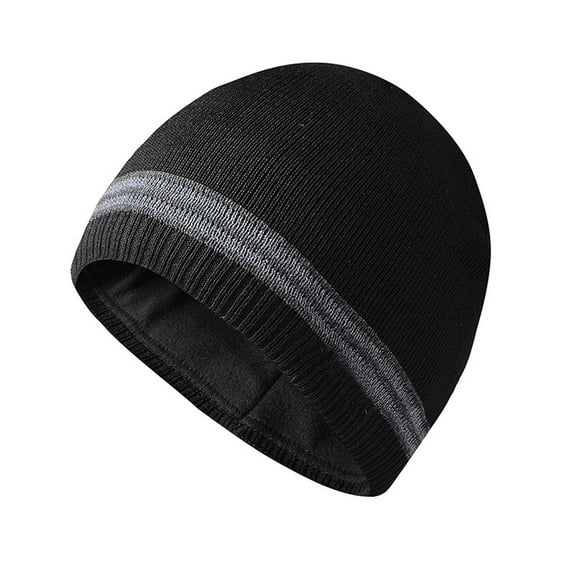 LONKITO Hats for Men Winter Warm Knitted Wool Hat Plush Hip-Hop Street Stripe Cap