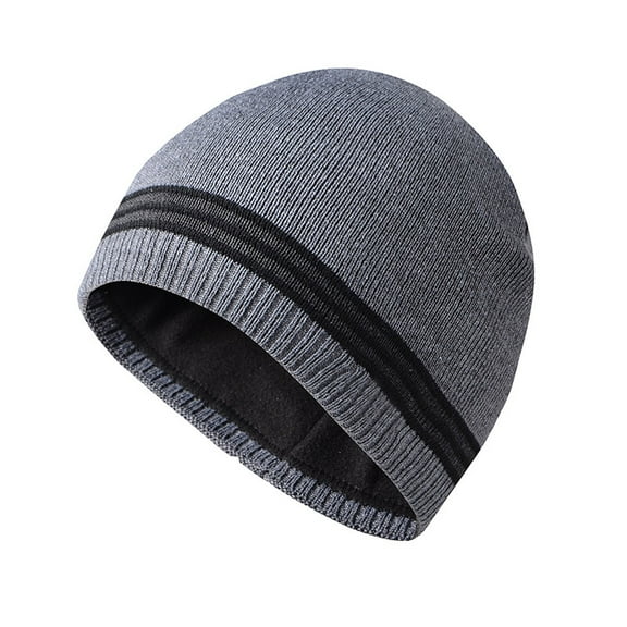 LONKITO Hats for Men Winter Warm Knitted Wool Hat Plush Hip-Hop Street Stripe Cap