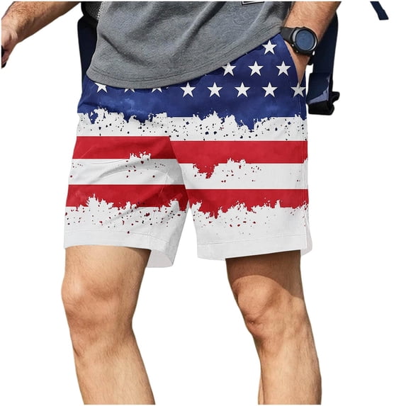 LONKITO Independence Day Mens Shorts Elastic Waist Lightweight Running Shorts with Pockets for Independence Day, Size 2XL