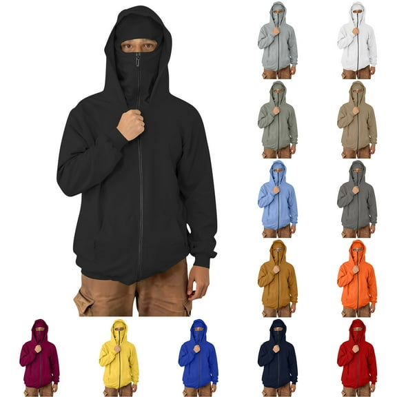 LONKITO Zip up Hoodies for Men, Long Sleeve Balaclava Hoodie Casual Warm Hooded Sweatshirts with Pockets Size XL