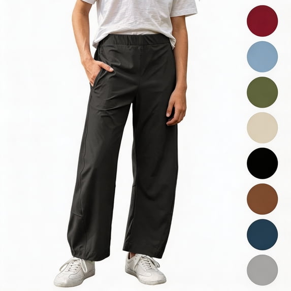 LONKITO Kids Boys Pants School Uniform Casual Pants with Pockets Elastic Waist Curved Barrel Pants Size 5-6 Years