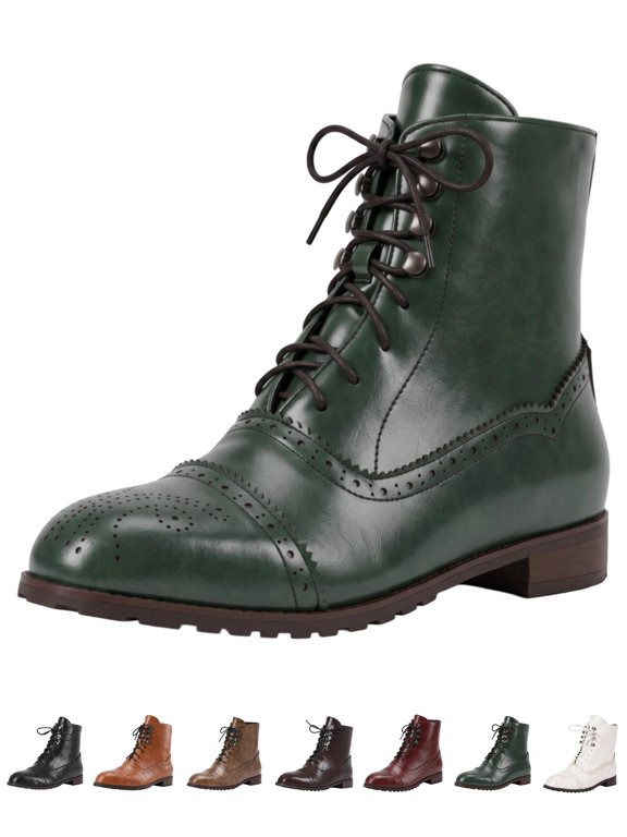 Men's Brogue Ankle Boots Wingtip Lace-Up Round Toe Low Heel Chukka Dress Boots for Men & Women Unisex