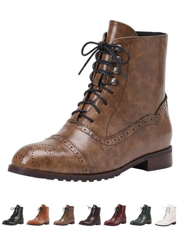 Men's Brogue Ankle Boots Wingtip Lace-Up Round Toe Low Heel Chukka Dress Boots for Men & Women Unisex