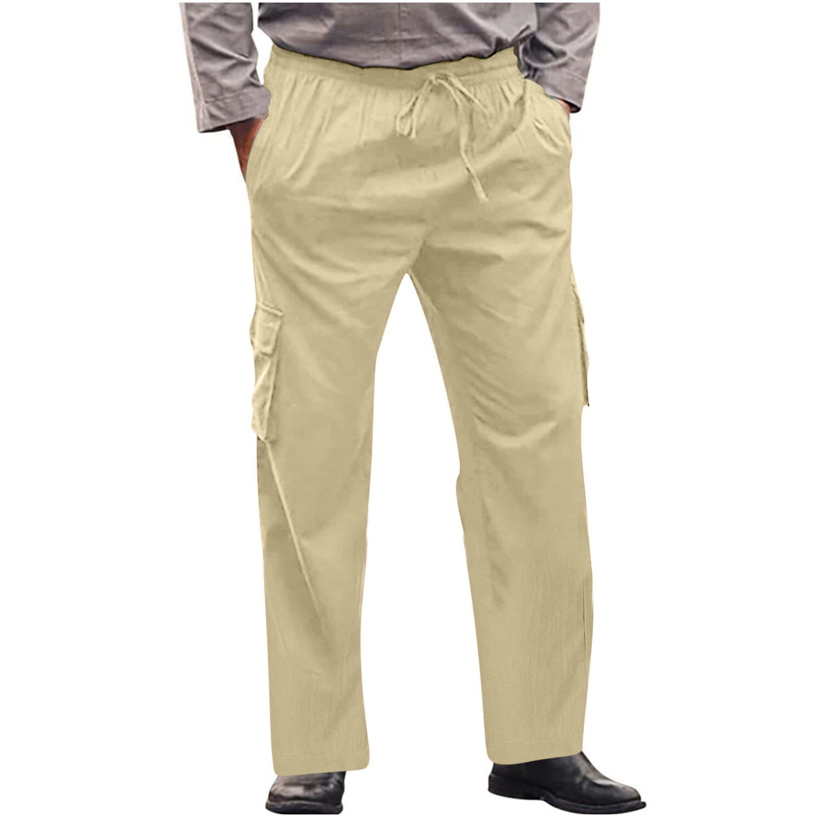LONKITO Men's Casual Baggy Multi Pocket Pants Drawstring Elastic Waist ...