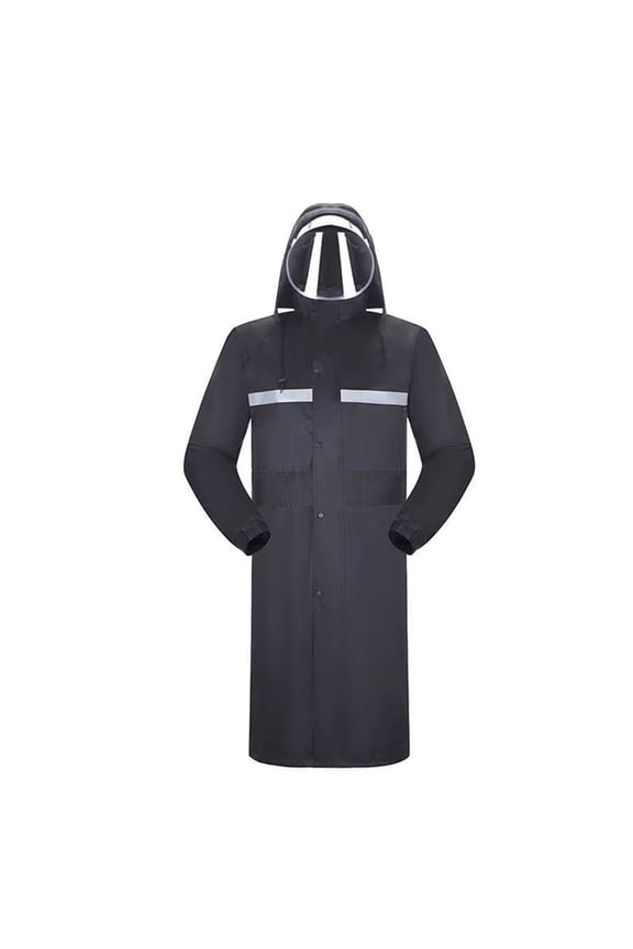 Men's Raincoat Waterproof Long Rain Jacket Lightweight Rainwear Reflective with Pockets Hood for Adults