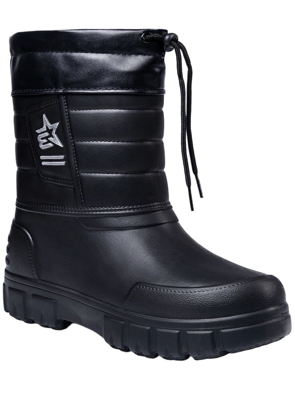 Men's Snow Boots Insulated Mid-Calf Round Toe Warm Winter Pull-On Fleece Lined Boots