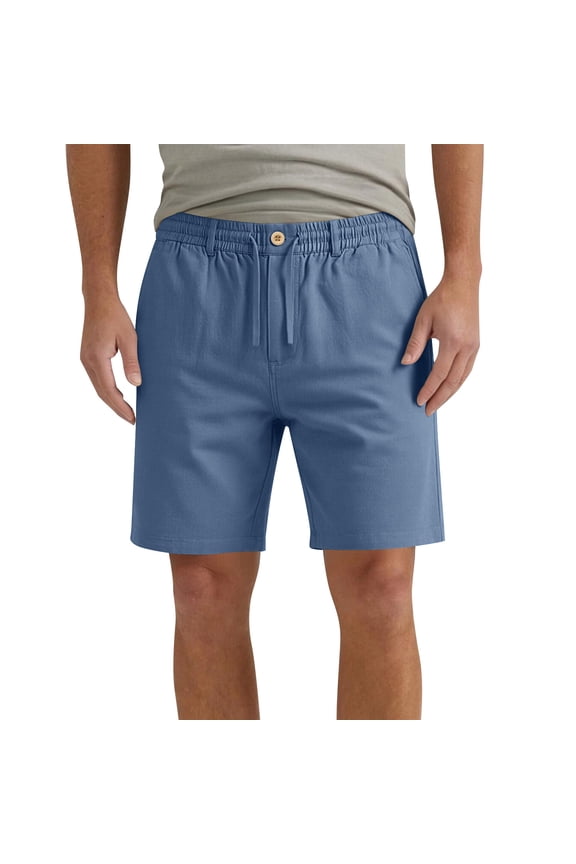 Mens Cotton Linen Shorts Elastic Waist Drawstring Casual Shorts with Pockets Summer Clothes