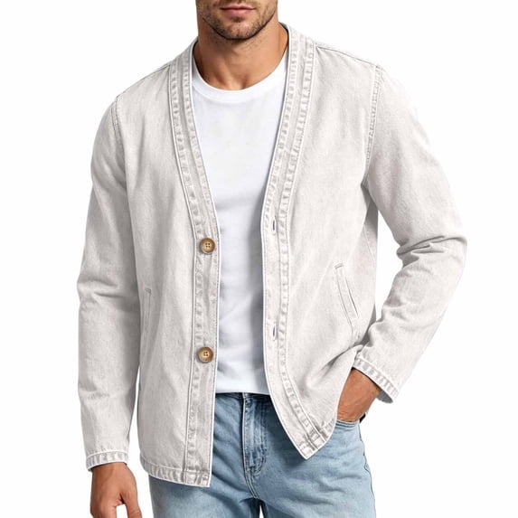 LONKITO Mens Denim Jackets with Pockets Fashion Casual Jean Jacket Outdoor Sweetwear Fall Clothes