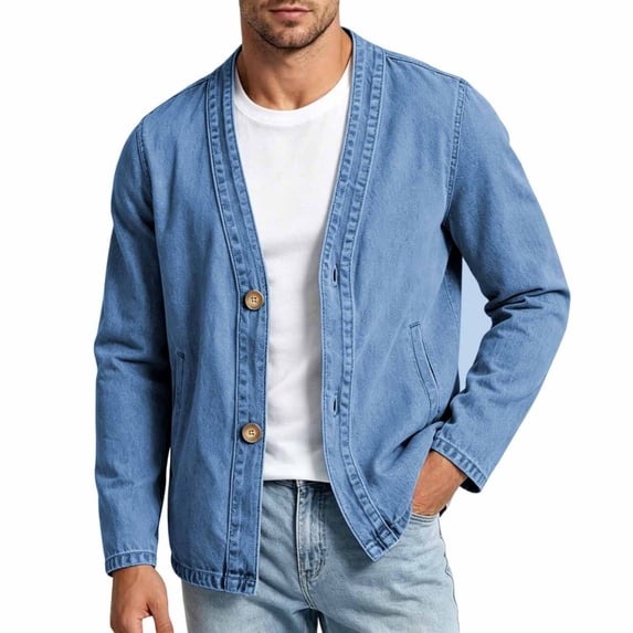 LONKITO Mens Denim Jackets with Pockets Fashion Casual Jean Jacket Outdoor Sweetwear Fall Clothes