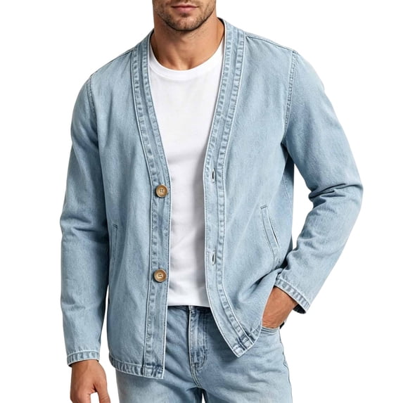 LONKITO Mens Denim Jackets with Pockets Fashion Casual Jean Jacket Outdoor Sweetwear Fall Clothes