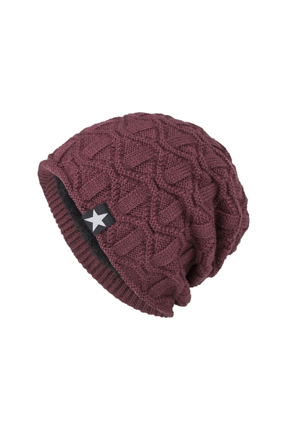 Mens Hats Winter Knitted Woolen Hats Velvet Fleece Warm Five Pointed Star Cap