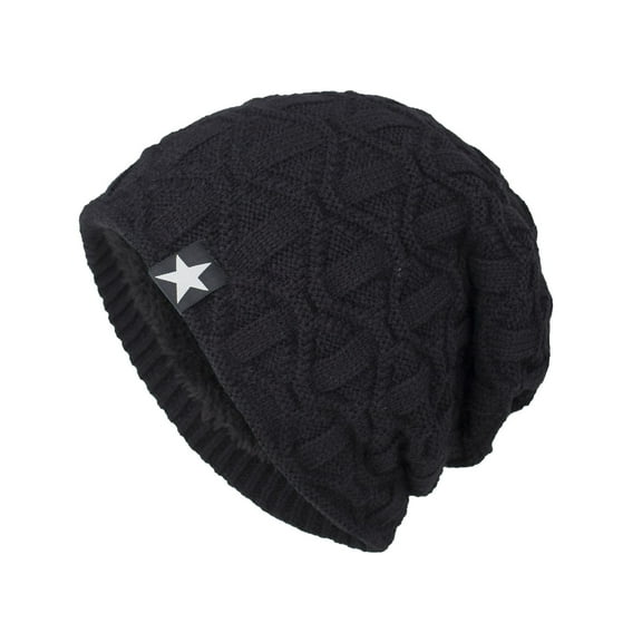 LONKITO Mens Hats Winter Knitted Woolen Hats Velvet Fleece Warm Five Pointed Star Cap
