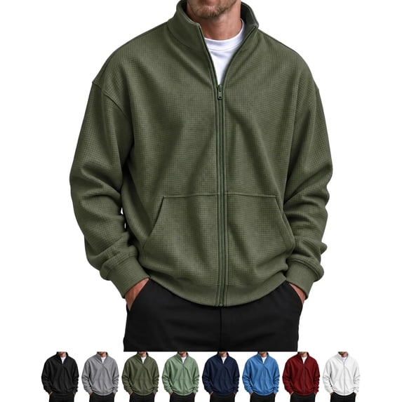 LONKITO Mens Jackets Lightweight Waffle Casual Sweatshirt Outerwear Jackets with Pockets