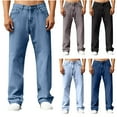 thumbnail image 1 of Mens Jeans Relaxed Fit, LONKITO Straigh Leg Denim Pants with Pockets Button Waist Dark Blue Jeans Size 3XL, 1 of 8