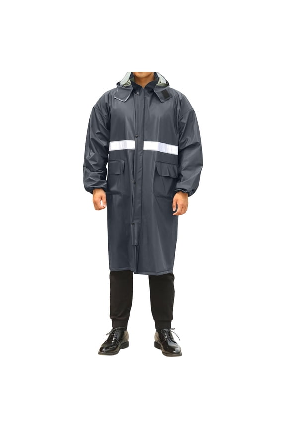 Mens Long Safety Rain Coats with Air Vents Reflective Stripes Waterproof Packable Rain Jacket with Hood Lightweight